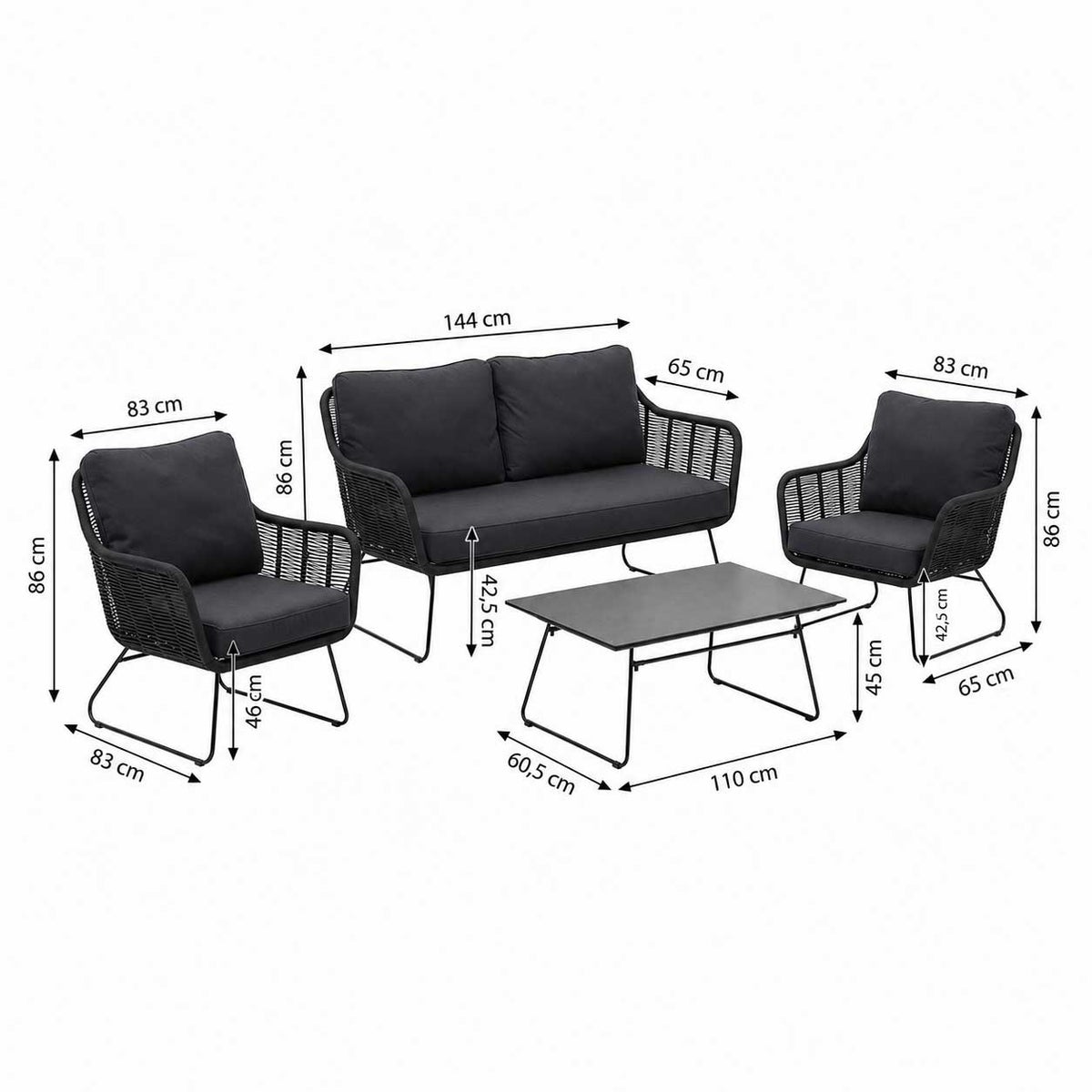 Bank-stoel Loungeset Mezzavia - Zwart - 4-zits Bank-stoel Loungeset Mezzavia - Zwart - 4-zits
