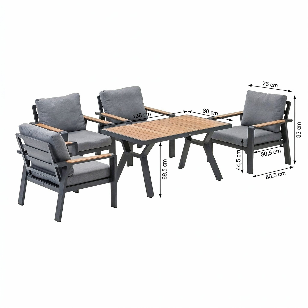 Bank-stoel Dining Loungeset Salvo - Antraciet - 4-zits Extra Bank-stoel Dining Loungeset Salvo - Antraciet - 4-zits Extra