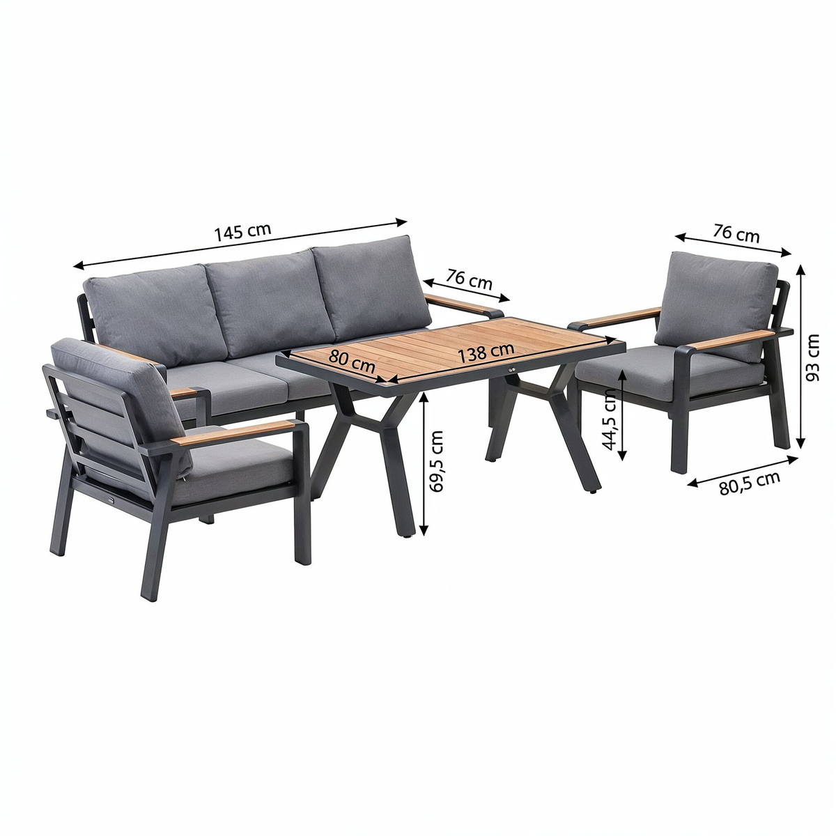 Bank-stoel Dining Loungeset Salvo - Antraciet - 5-zits Bank-stoel Dining Loungeset Salvo - Antraciet - 5-zits