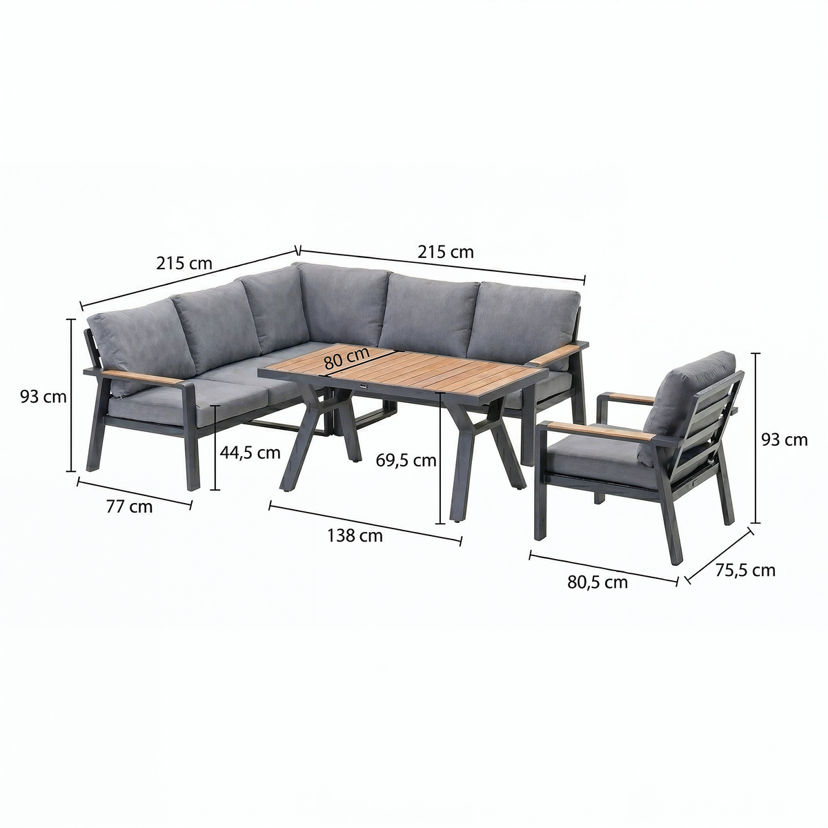 Dining Loungeset Salvo - Antraciet - 6-zits Dining Loungeset Salvo - Antraciet - 6-zits