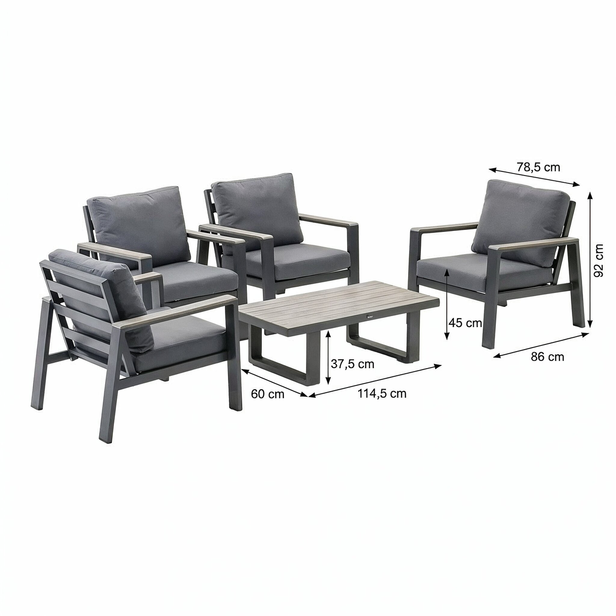 Bank-stoel Loungeset Stapleford - Antraciet - 4-zits Bank-stoel Loungeset Stapleford - Antraciet - 4-zits