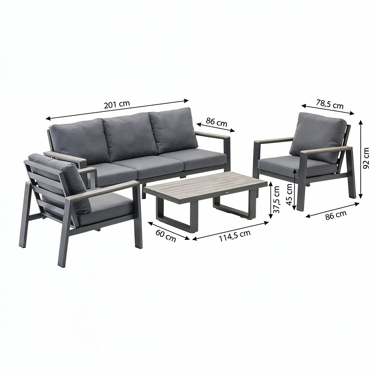 Bank-stoel Loungeset Stapleford - Antraciet - 5-zits Bank-stoel Loungeset Stapleford - Antraciet - 5-zits