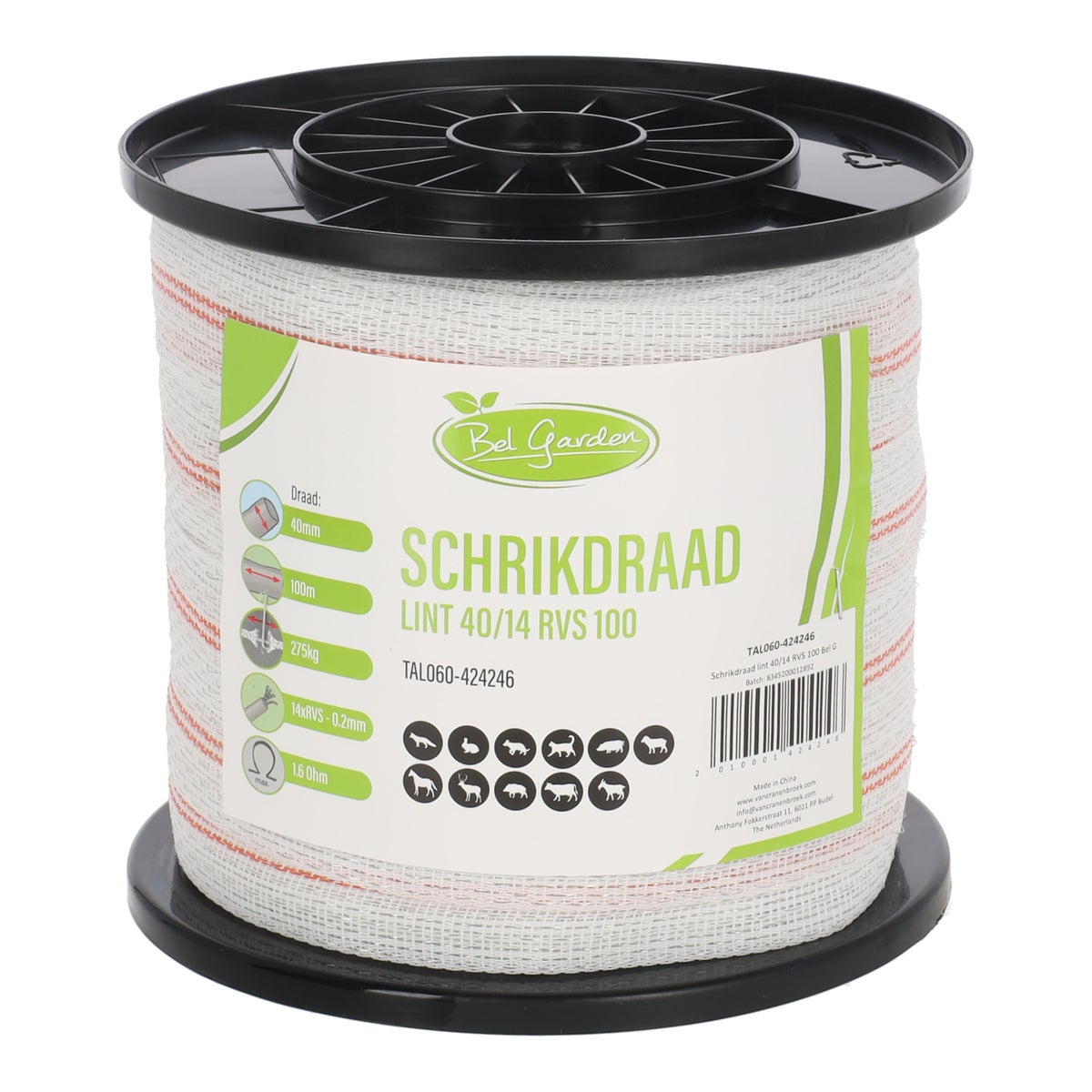 Schrikdraad lint 40/14 RVS 100 Schrikdraad lint 40/14 RVS 100