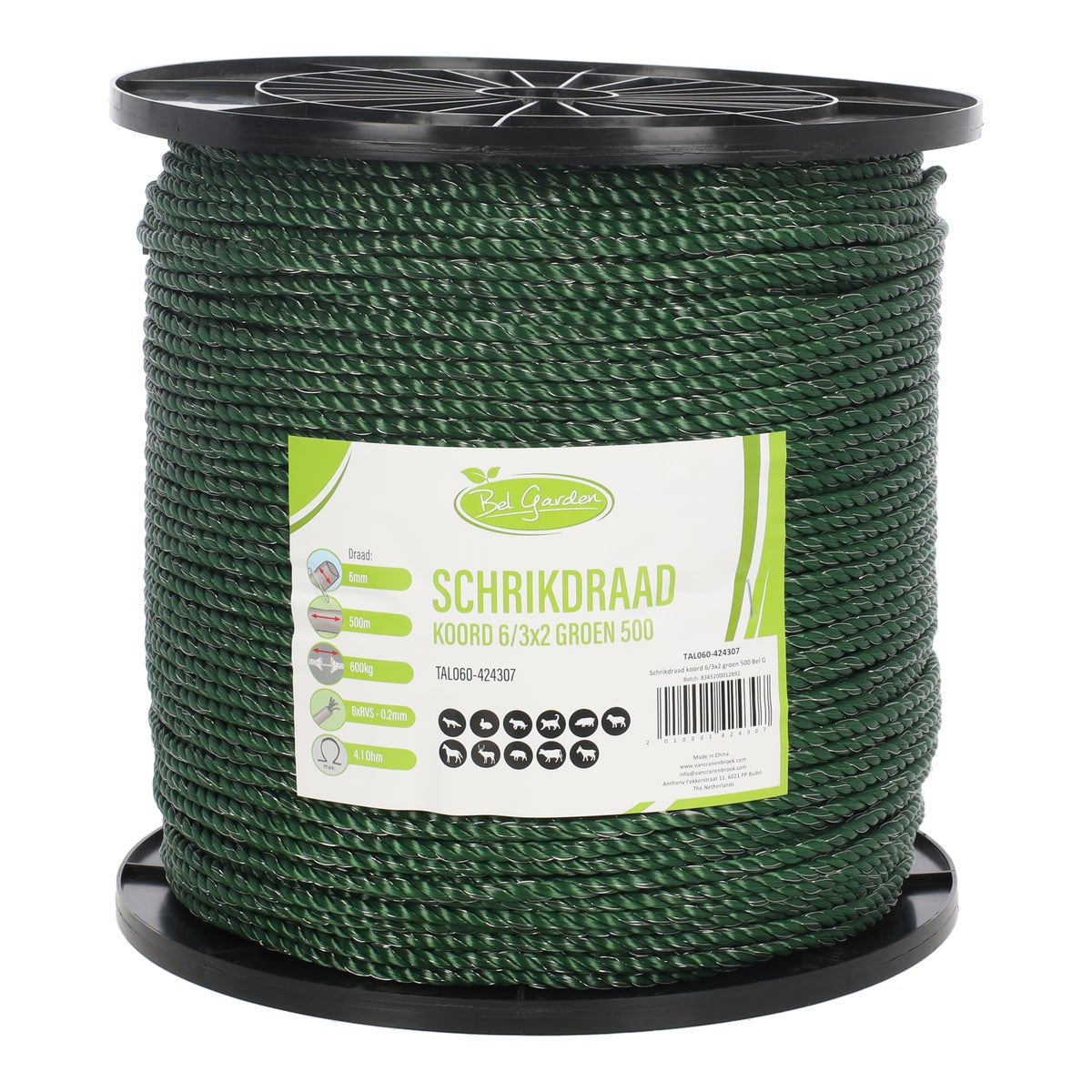 Schrikdraad koord 6/3x2 groen 500 M Schrikdraad koord 6/3x2 groen 500 M