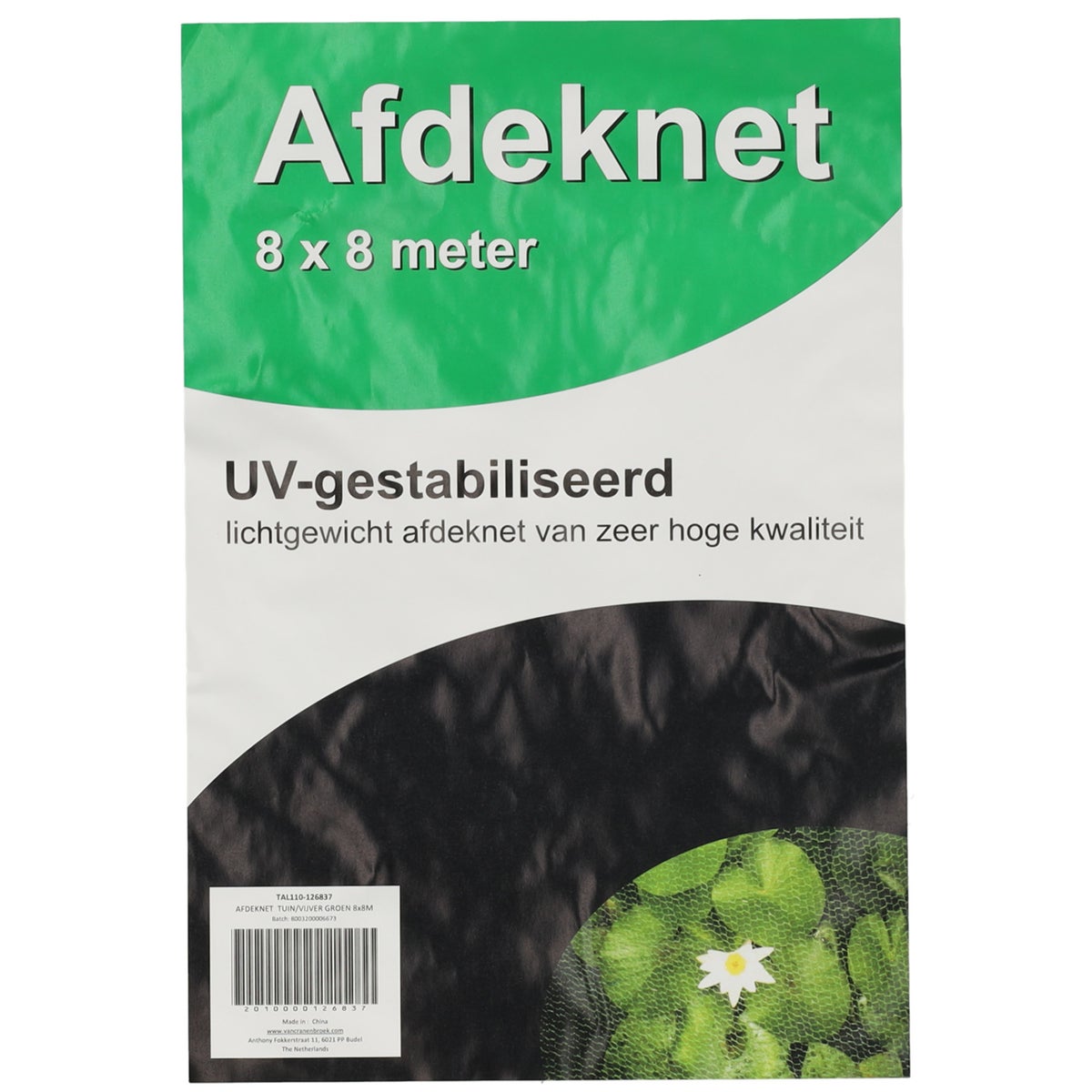 Afdeknet tuin/vijver groen 8 x 8m Afdeknet tuin/vijver groen 8 x 8m