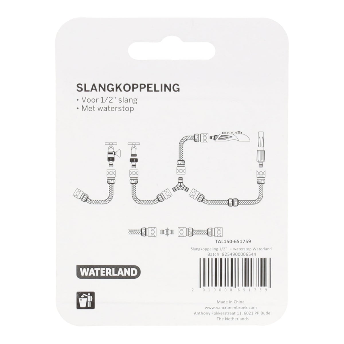 Slangkoppeling 1/2" + waterstop Waterland Slangkoppeling 1/2" + waterstop Waterland