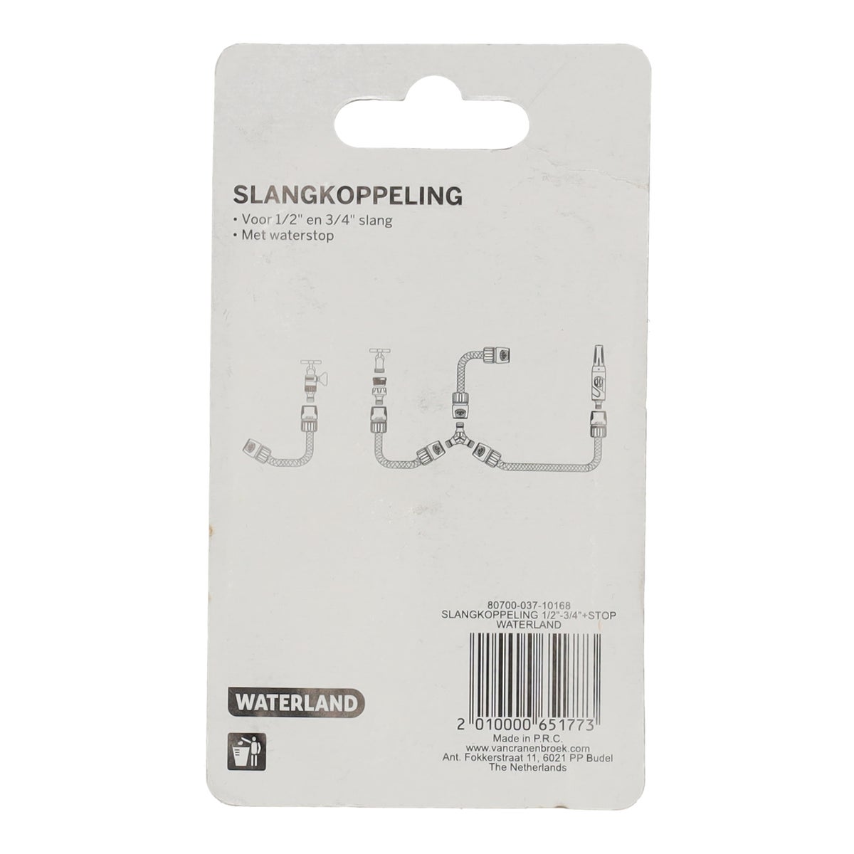 Slangkoppeling 1/2"-3/4"+ stop Waterland Slangkoppeling 1/2"-3/4"+ stop Waterland