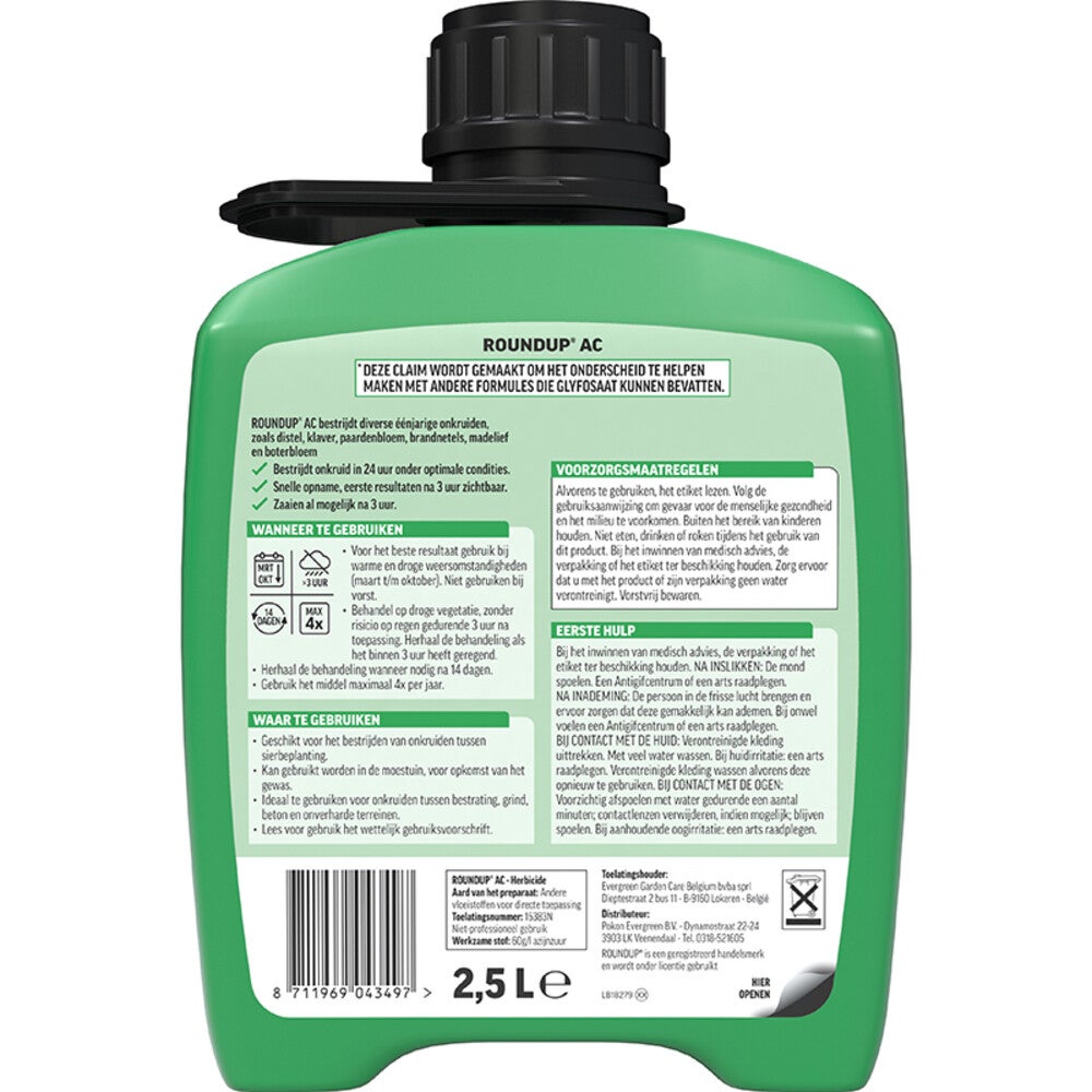 Onkruidbestrijder Roundup totaal navulling 2,5L Onkruidbestrijder Roundup totaal navulling 2,5L