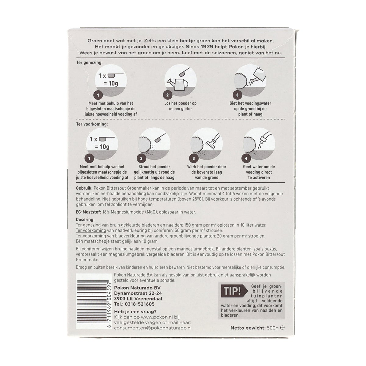 Groenmaker bitterzout 500G Pokon Groenmaker bitterzout 500G Pokon
