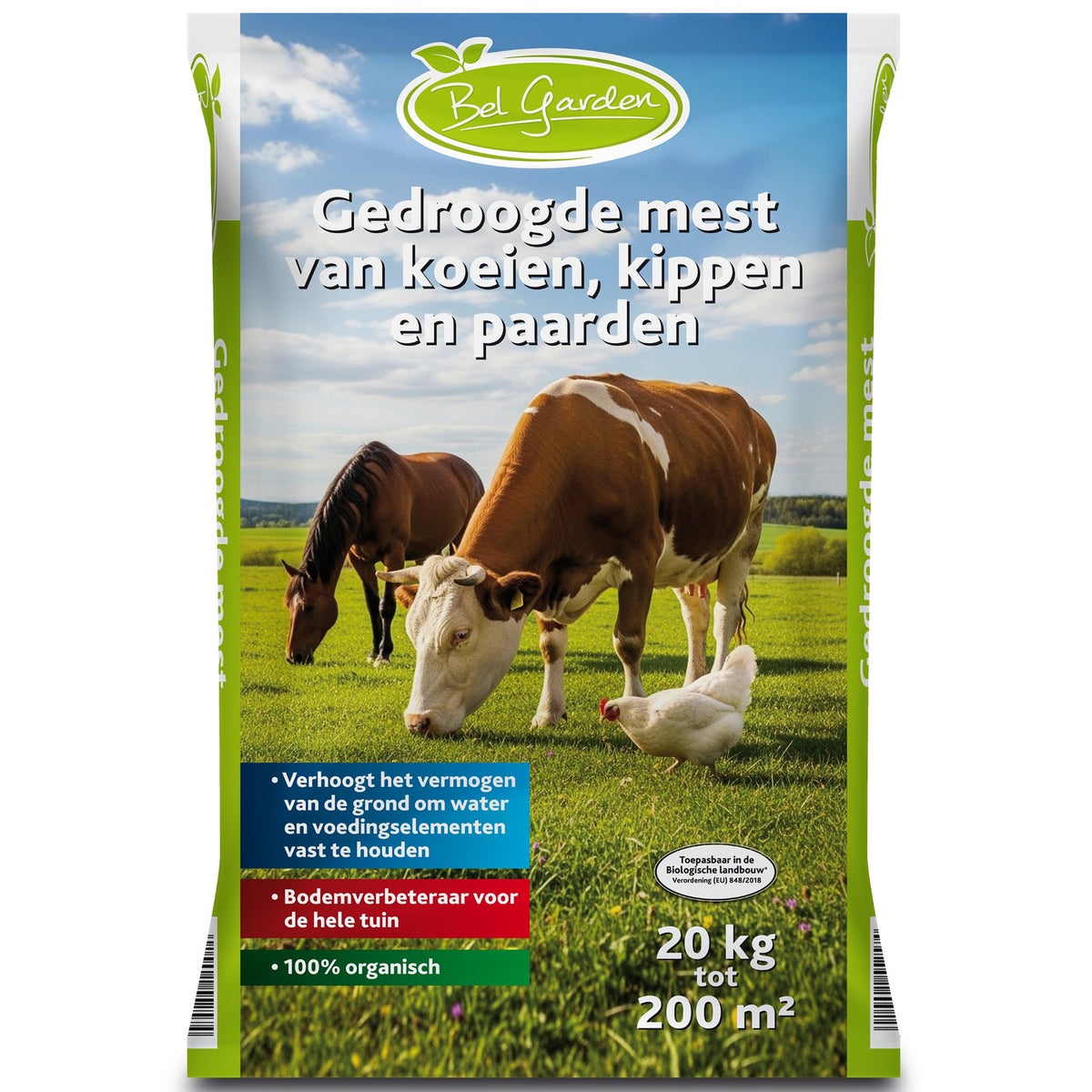 Mest kip-koe-paard 20kg Bel garden Mest kip-koe-paard 20kg Bel garden