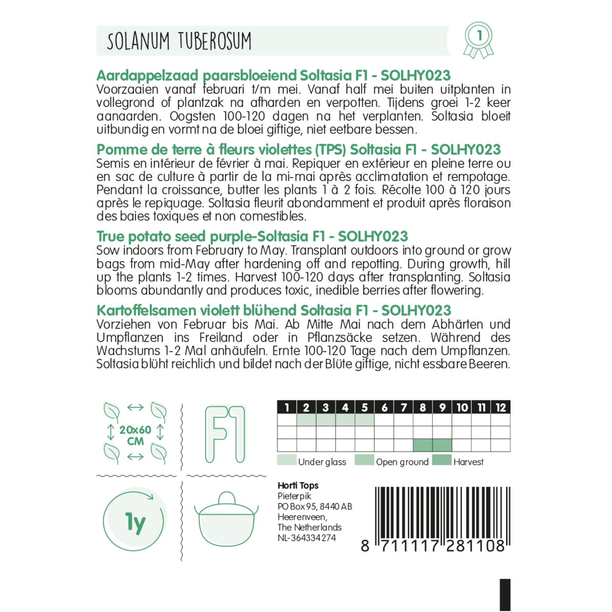 Aardappelzaad paarsbloeiend SOLHY023 Aardappelzaad paarsbloeiend SOLHY023