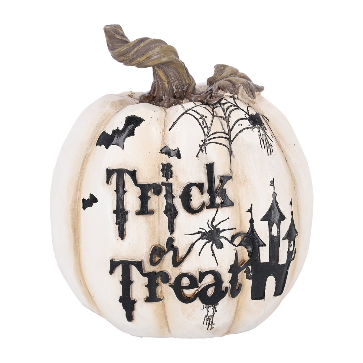 Pompoen wit 'trick or treat' 19 cm Pompoen wit 'trick or treat' 19 cm