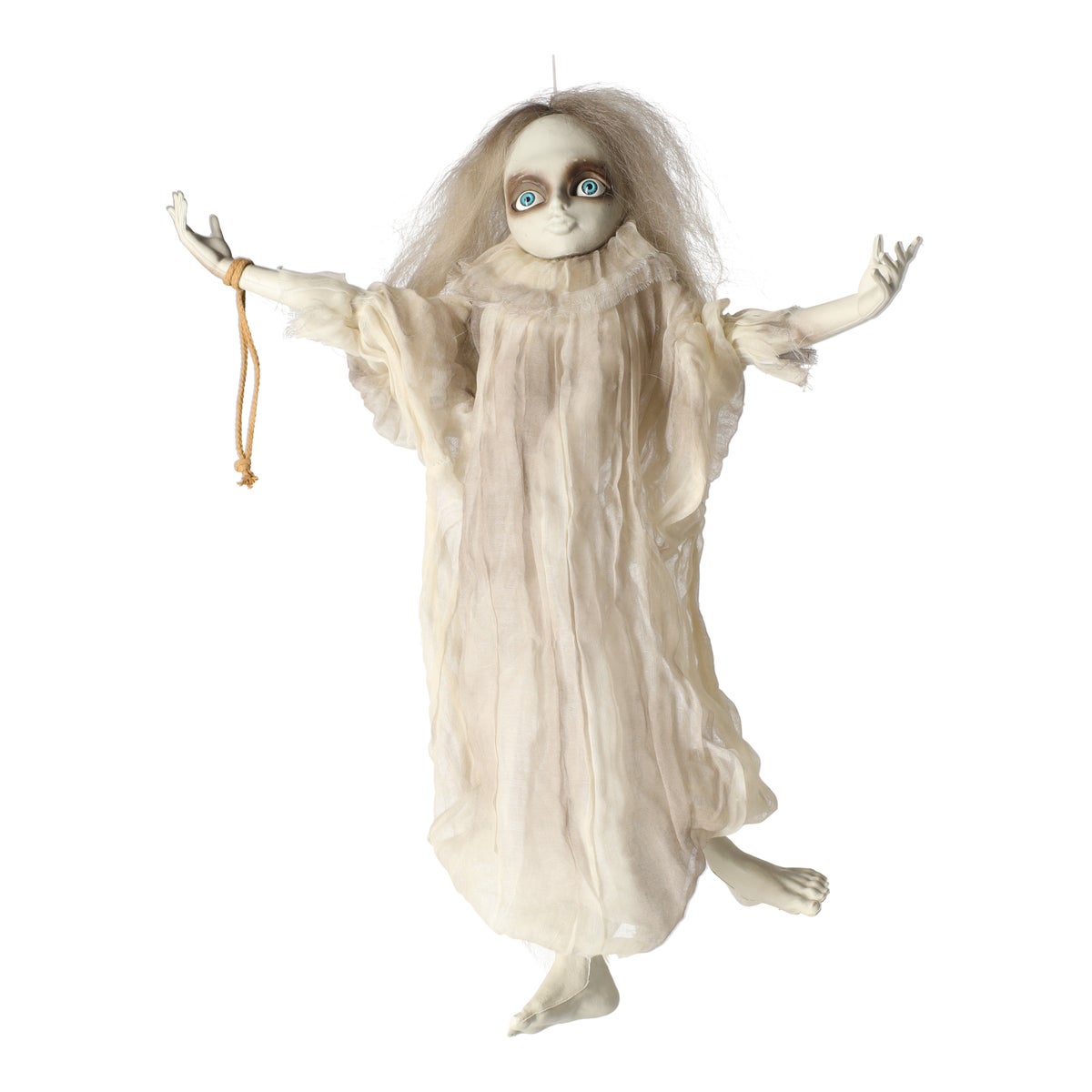 Hangend meisje met touw, beweging, licht en geluid, 90 cm Hangend meisje met touw, beweging, licht en geluid, 90 cm