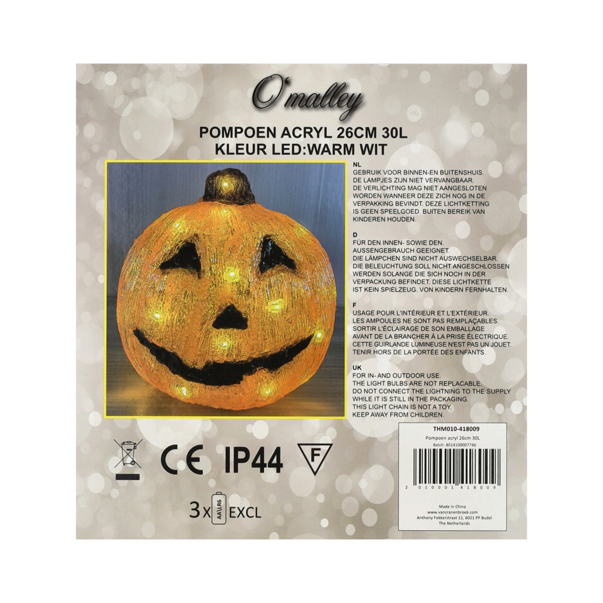 Pompoen acryl 26 cm 30LED Pompoen acryl 26 cm 30LED