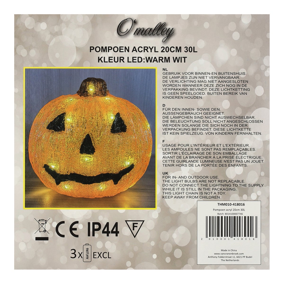 Pompoen acryl 20 cm 30LED Pompoen acryl 20 cm 30LED