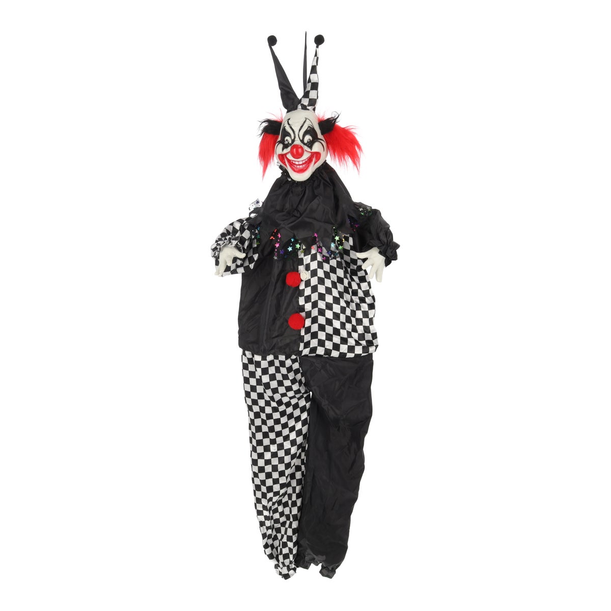 Clown hang zwart beweging met licht en geluid 130 cm Clown hang zwart beweging met licht en geluid 130 cm