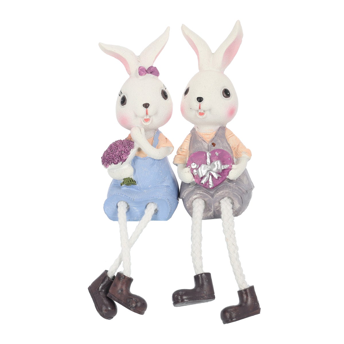 Konijn zittend paars bloemen 20 cm Konijn zittend paars bloemen 20 cm