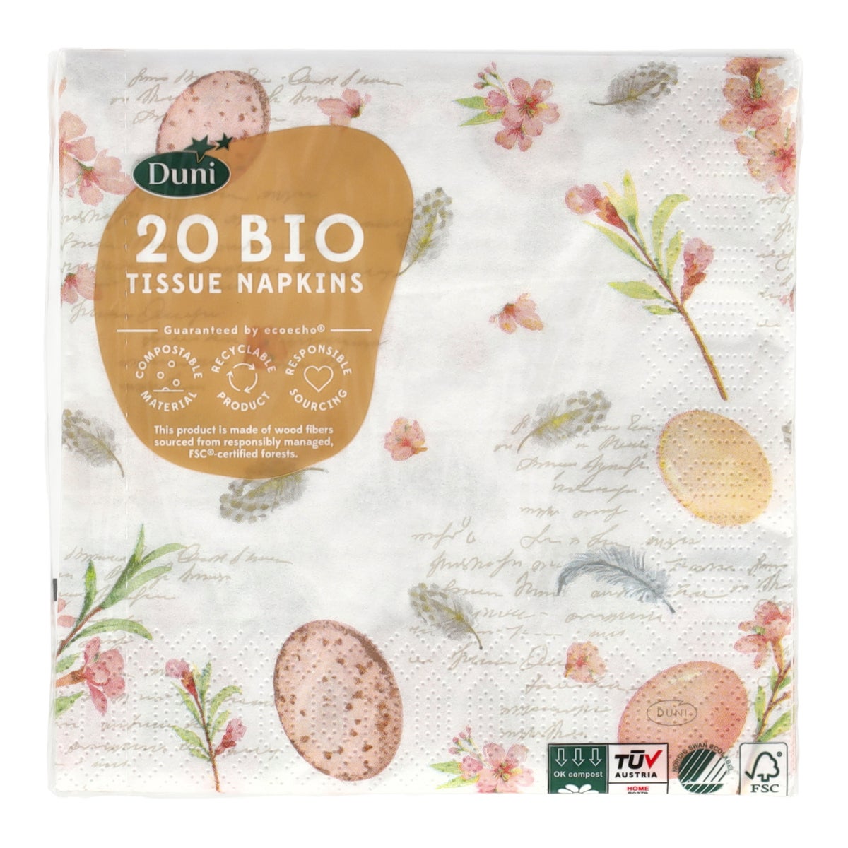 Servet 33x33cm eggs & feathers 20st Servet 33x33cm eggs & feathers 20st