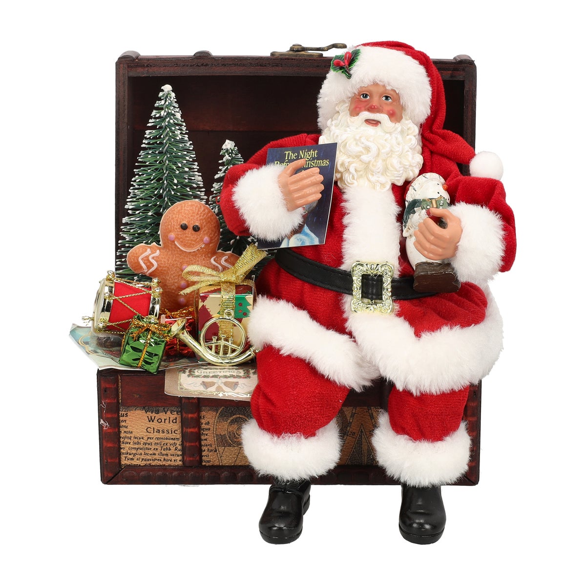 Kerstman 28 cm op kist Kerstman 28 cm op kist