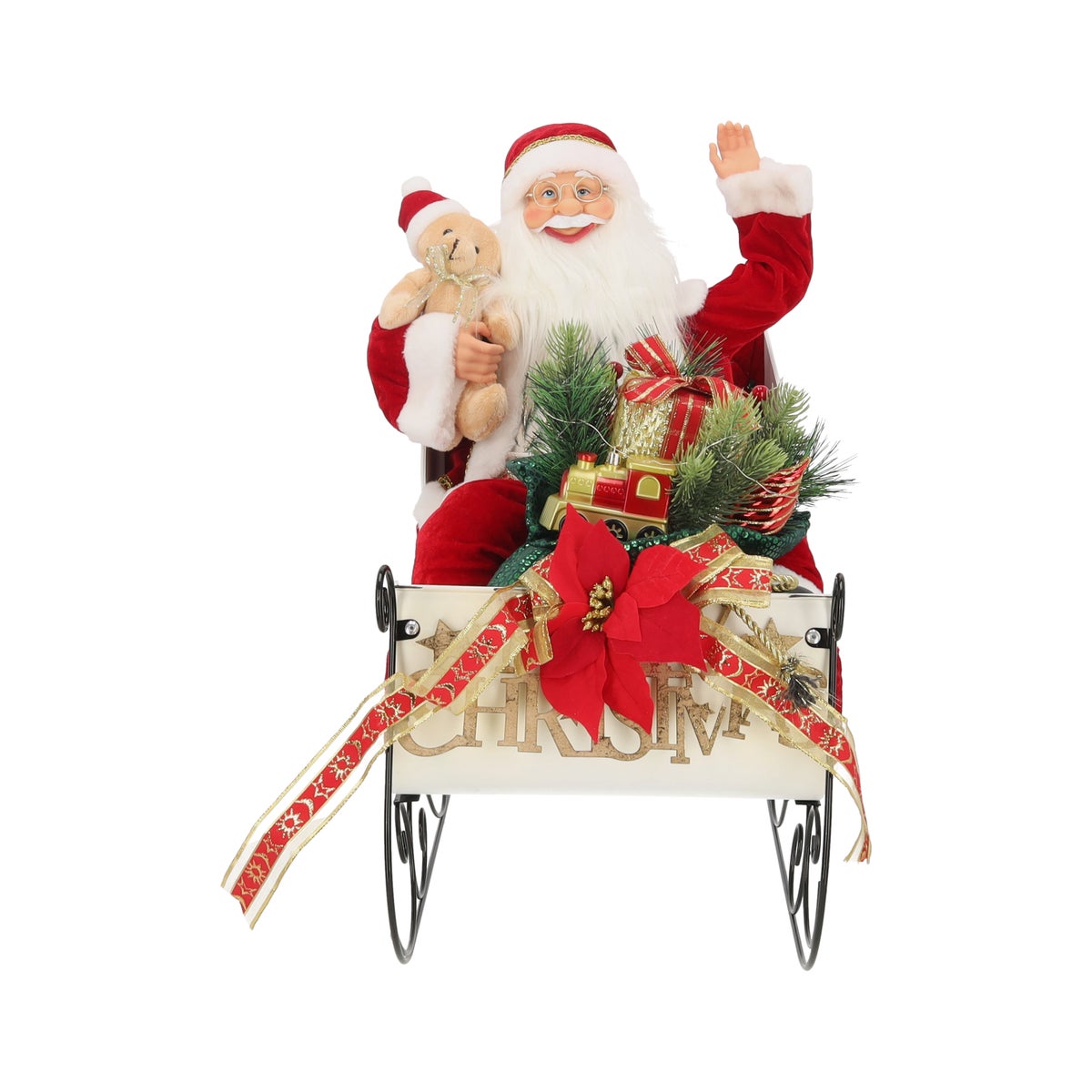Kerstman slee met licht, muziek en beweging 60 cm Kerstman slee met licht, muziek en beweging 60 cm