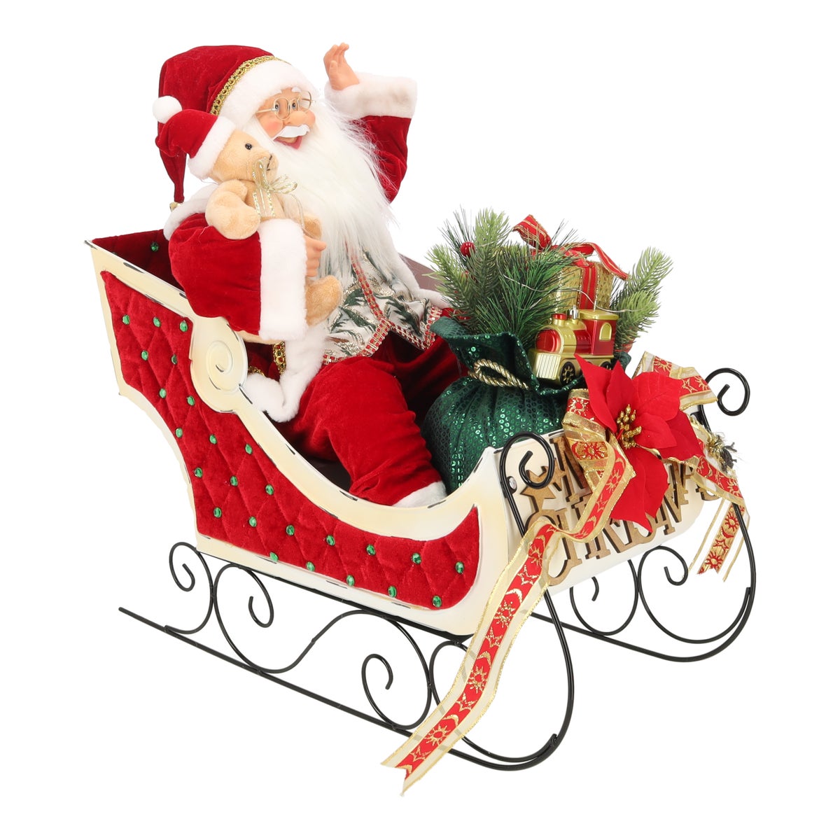 Kerstman slee met licht, muziek en beweging 60 cm Kerstman slee met licht, muziek en beweging 60 cm