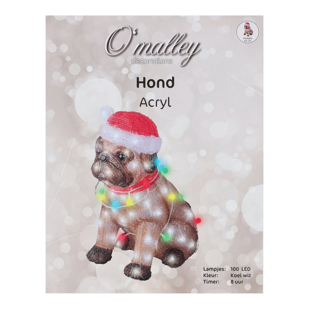 Hond met kerstverlichting acryl 42cm 100LED Hond met kerstverlichting acryl 42cm 100LED