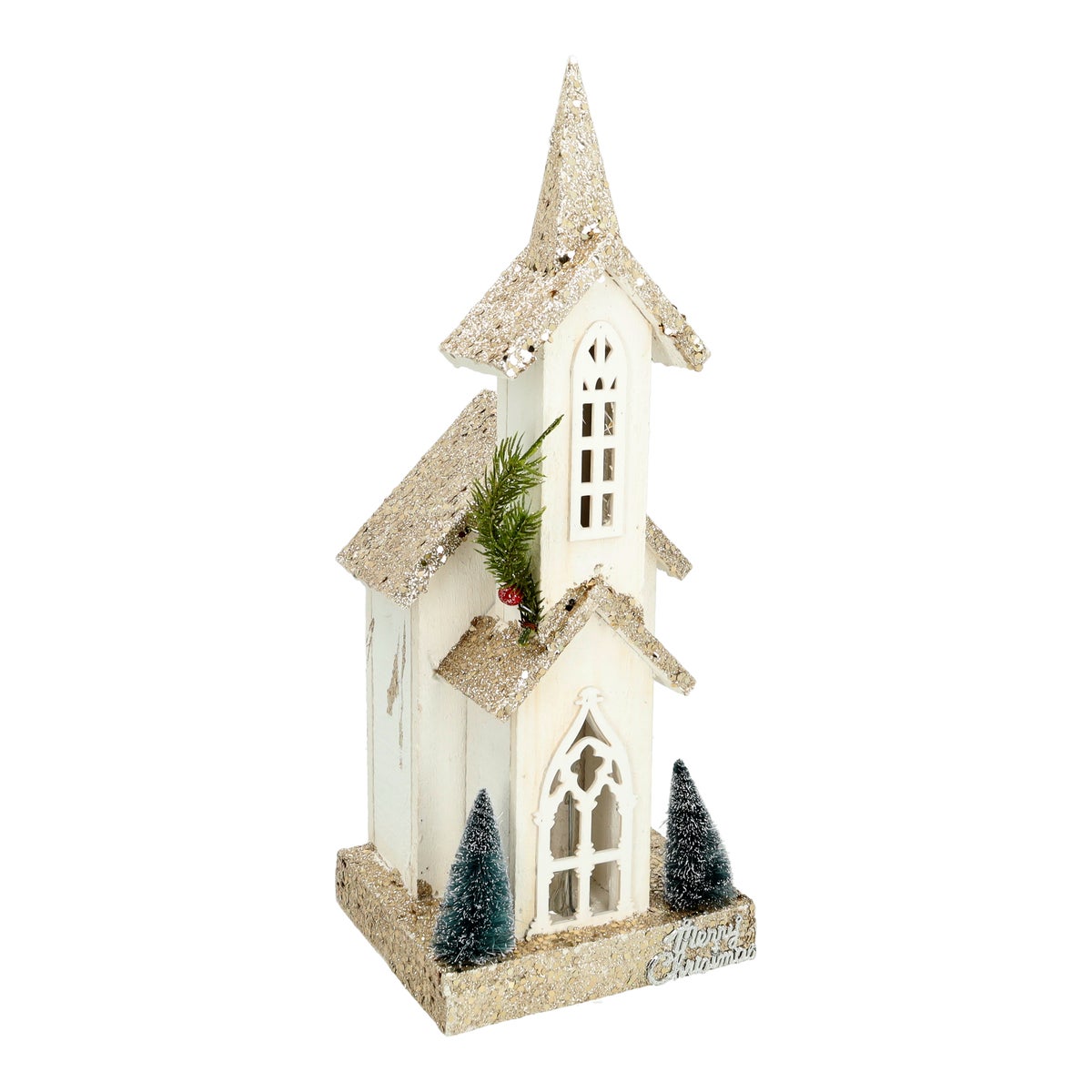 Kersthuis glitter hout LED 47 cm Kersthuis glitter hout LED 47 cm