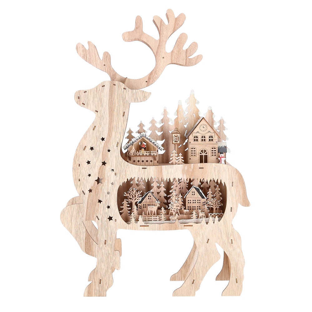 Rendier kersthuis hout 67 cm 10 LED Rendier kersthuis hout 67 cm 10 LED