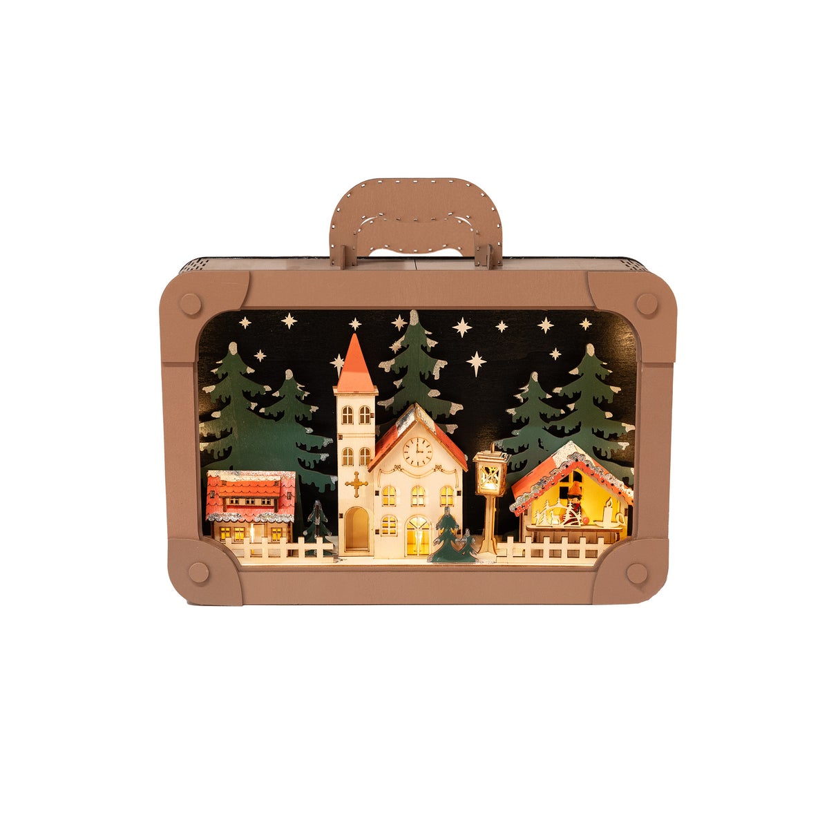 Kerstdorp hout koffer 35x29cm Kerstdorp hout koffer 35x29cm