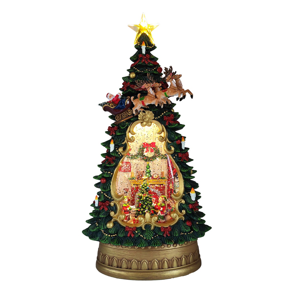 Kerstboom met slee glitter 34cm Kerstboom met slee glitter 34cm