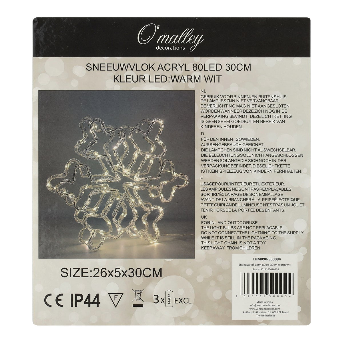 Sneeuwvlok acryl 80 LED warm wit Sneeuwvlok acryl 80 LED warm wit