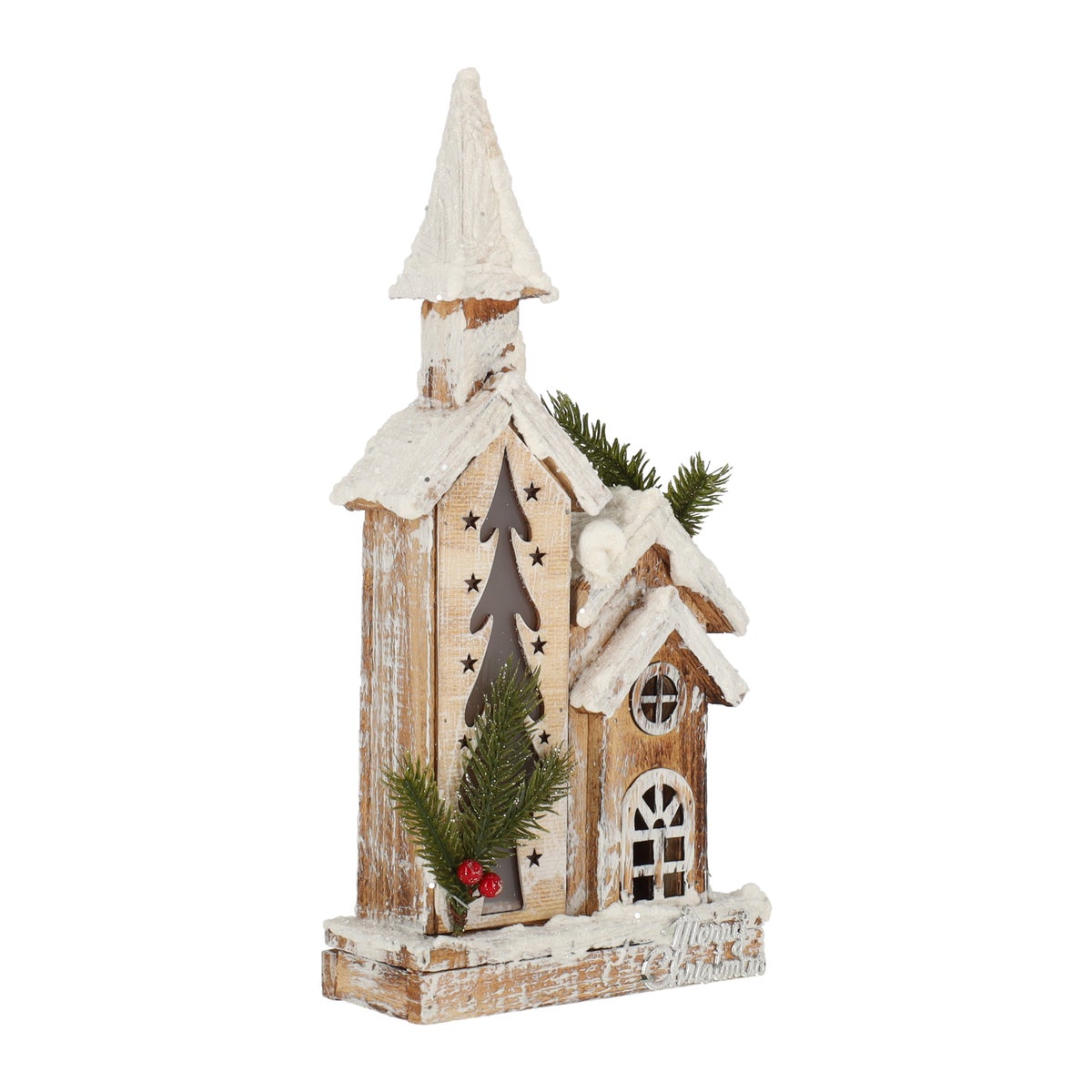 Kersthuis hout 39 cm met LED verlichting Kersthuis hout 39 cm met LED verlichting