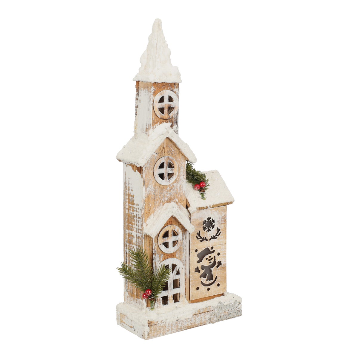 Kersthuis lasercut hout 49 cm met LED verlichting Kersthuis lasercut hout 49 cm met LED verlichting