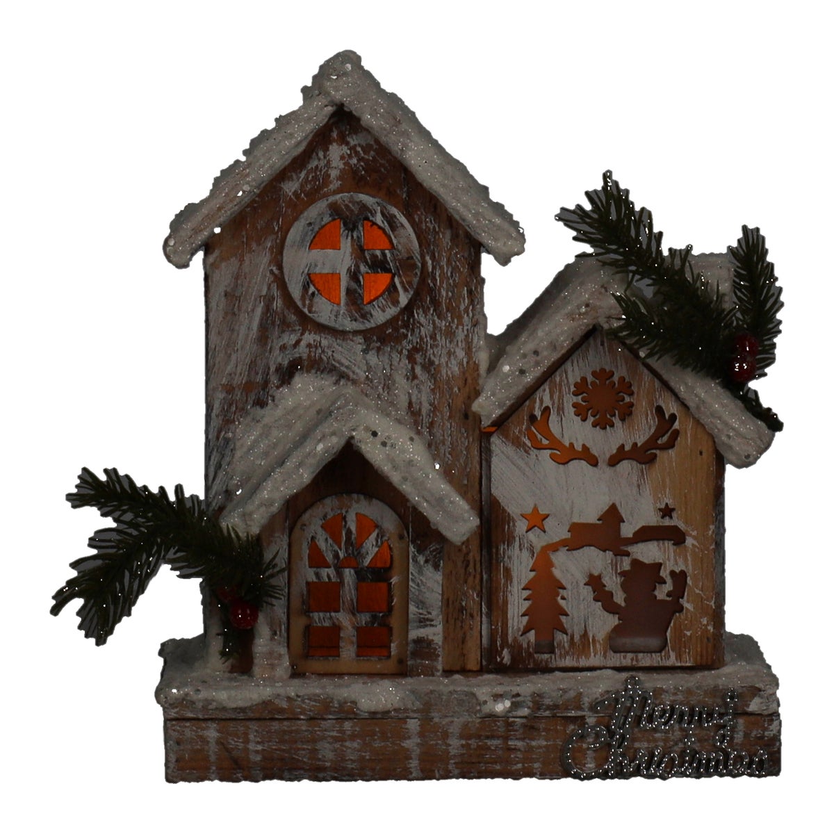 Kersthuis lasercut hout 24 cm met LED verlichting Kersthuis lasercut hout 24 cm met LED verlichting