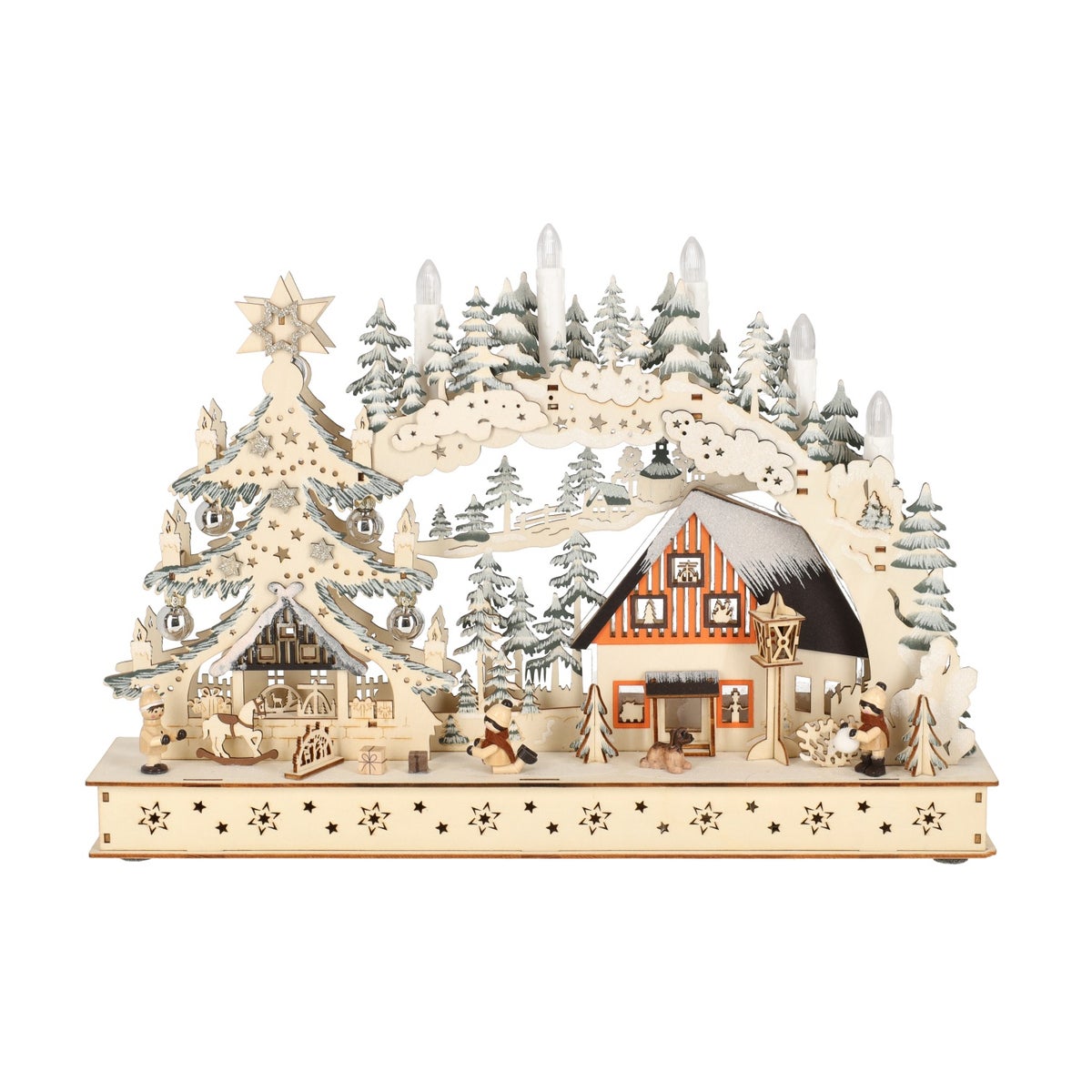 Dorp kerst hout 45 x 30 cm 10 LED-warm wit Dorp kerst hout 45 x 30 cm 10 LED-warm wit