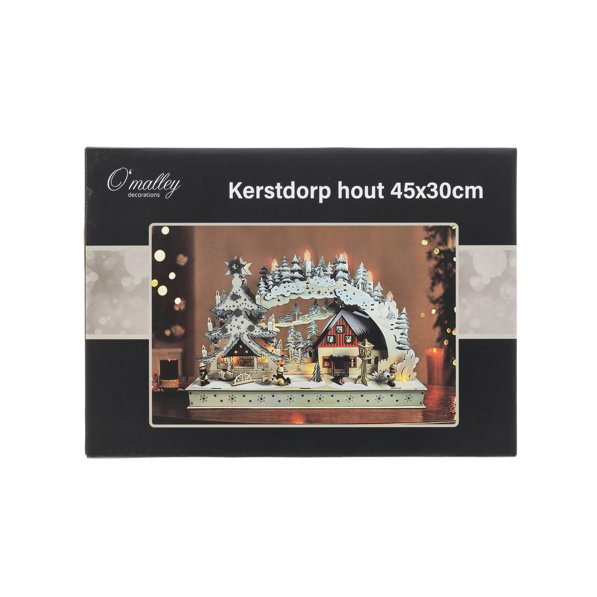 Dorp kerst hout 45 x 30 cm 10 LED-warm wit Dorp kerst hout 45 x 30 cm 10 LED-warm wit