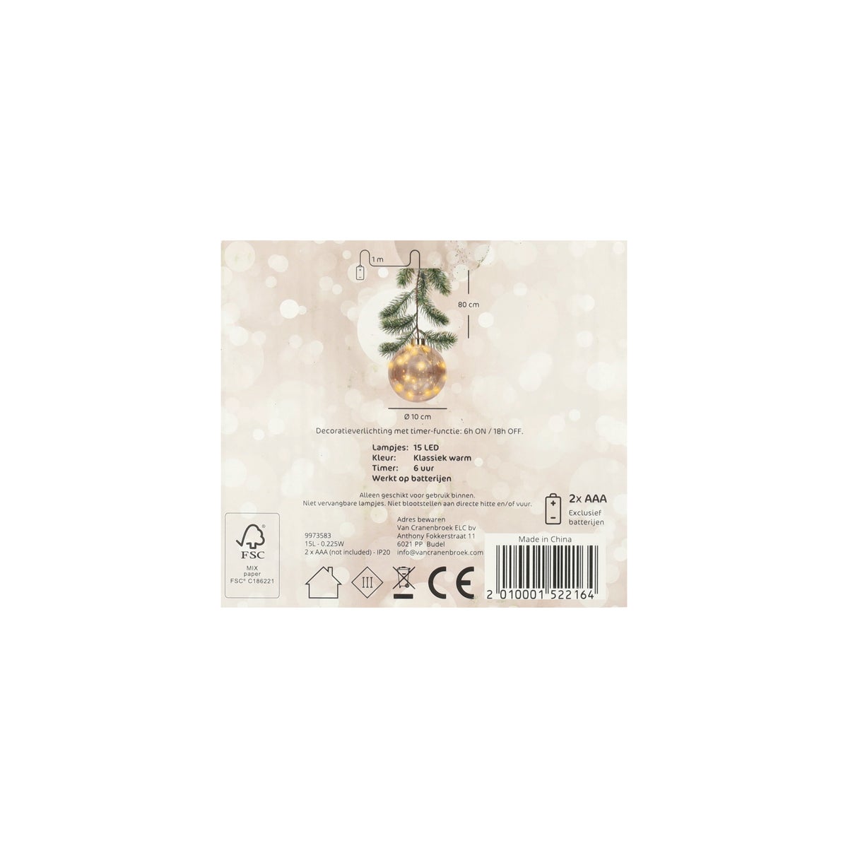 Bal met dennentak 15 LED Bal met dennentak 15 LED