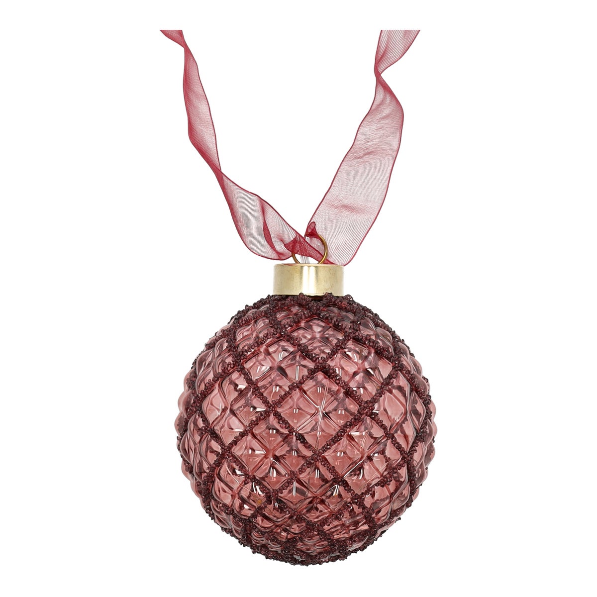 Bal met lint burgundy 10 cm 15 LED-warm wit Bal met lint burgundy 10 cm 15 LED-warm wit