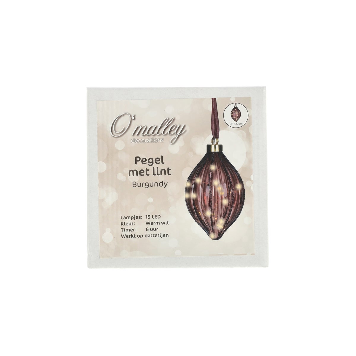 Pegel met lint burgundy 21 cm 15 LED-warm wit Pegel met lint burgundy 21 cm 15 LED-warm wit
