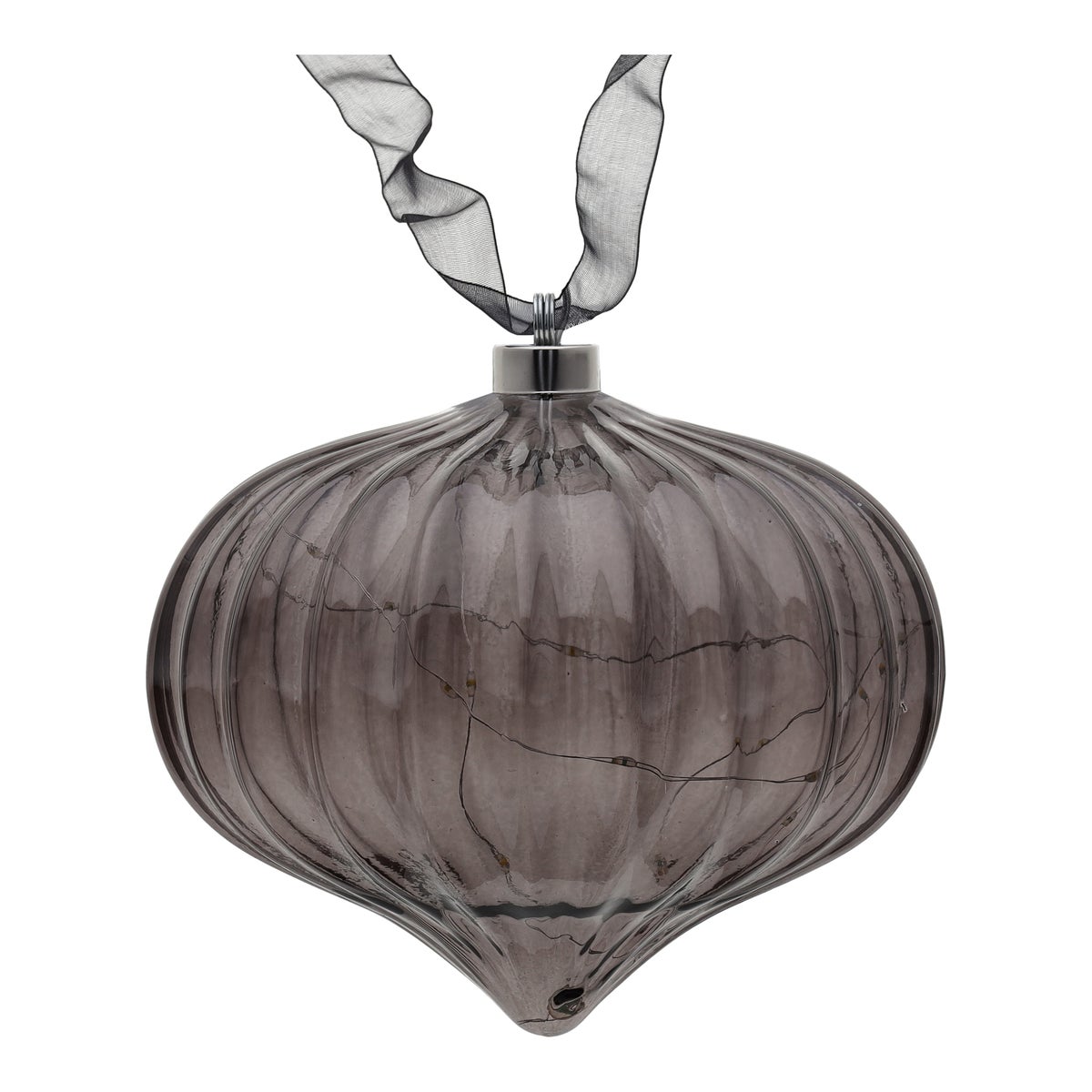 Ornament met lint grijs 21 cm 20 LED-warmwit Ornament met lint grijs 21 cm 20 LED-warmwit