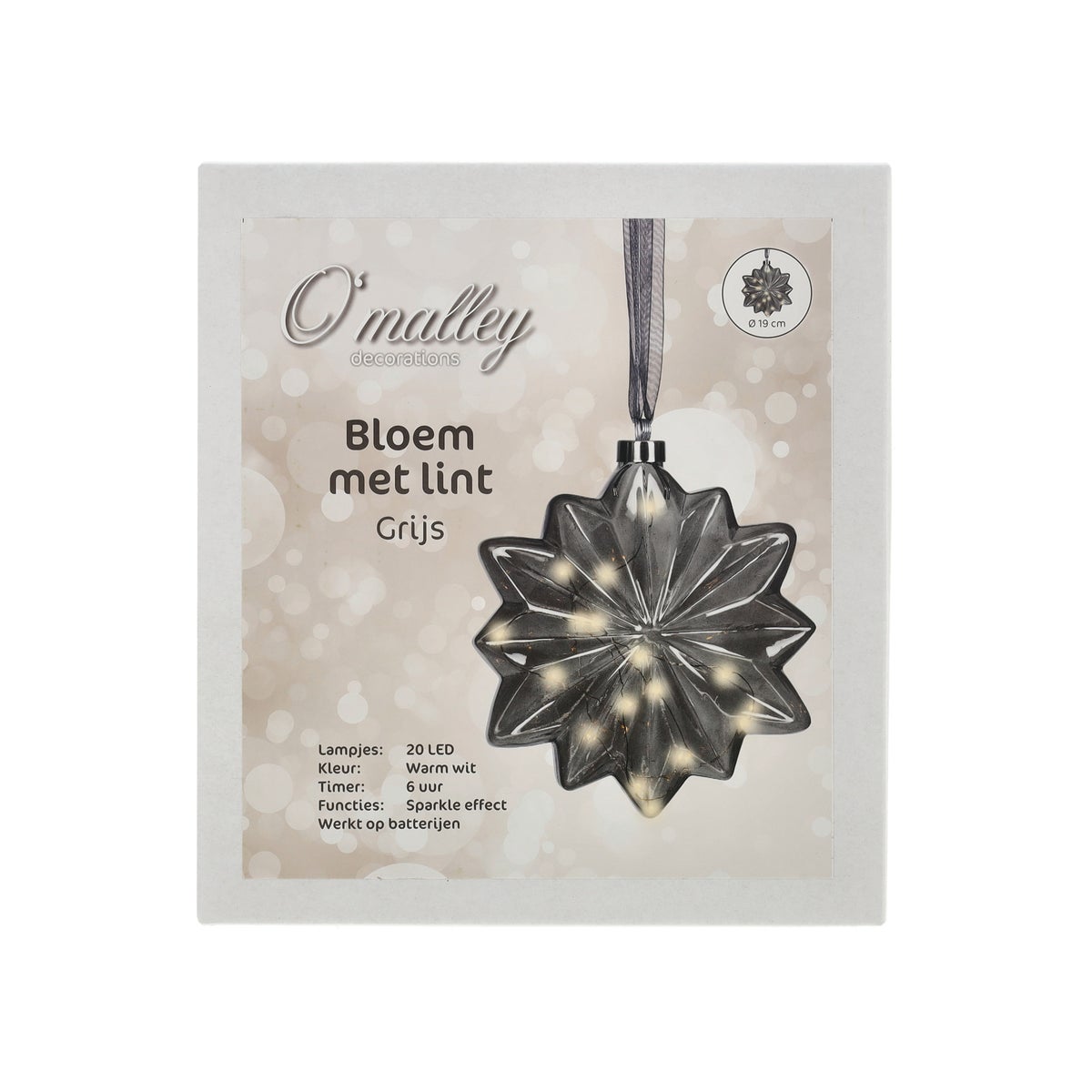 Blume mit Band grau 19 cm 20 LED-WW Blume mit Band grau 19 cm 20 LED-WW