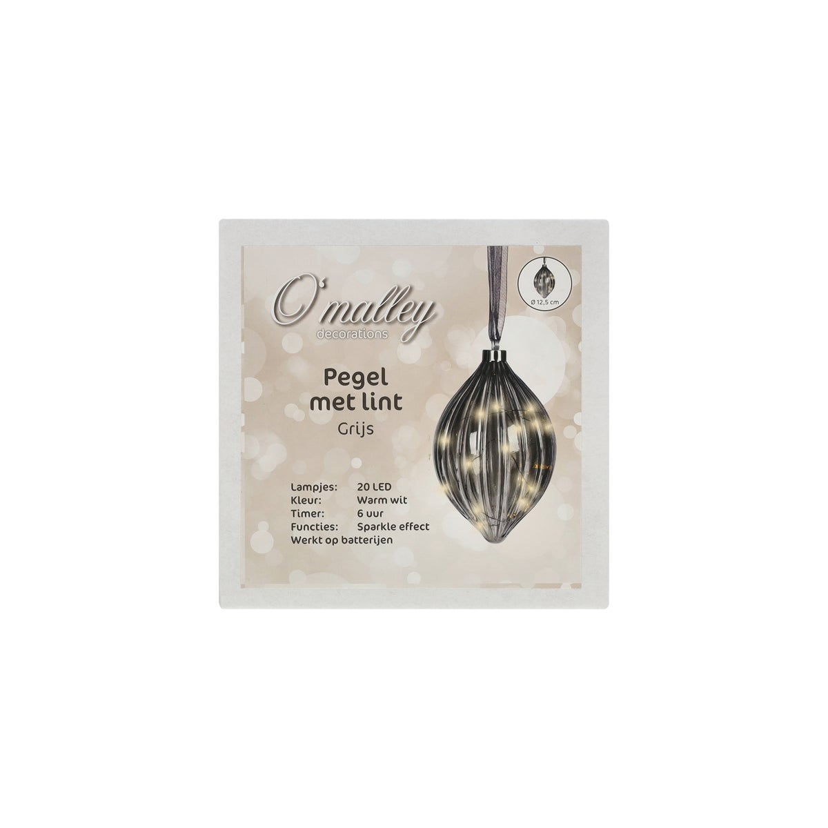 Pegel met lint grijs 21 cm 20 LED-warmwit Pegel met lint grijs 21 cm 20 LED-warmwit