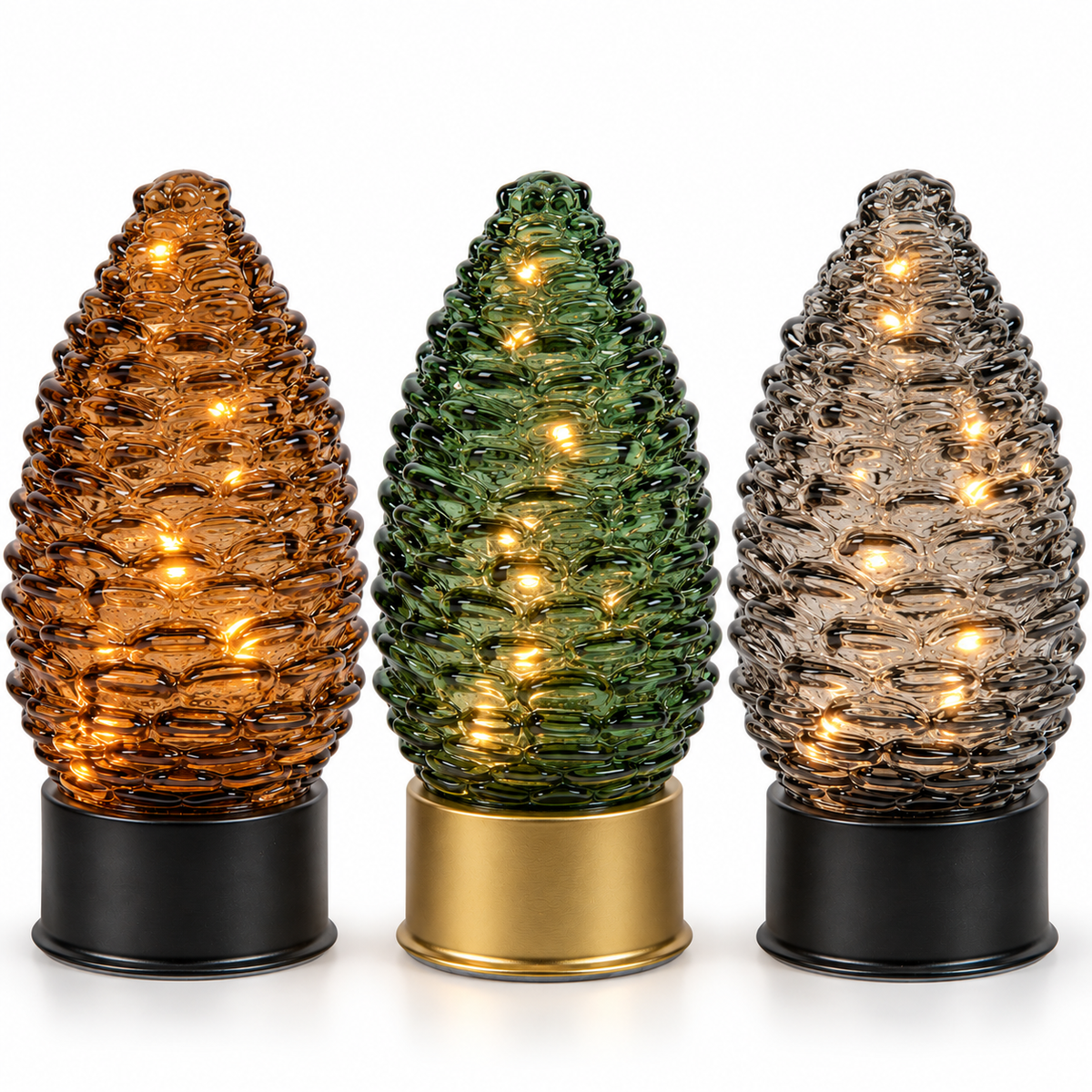 Pinecone op voet LED 21 cm 3 assorti Pinecone op voet LED 21 cm 3 assorti