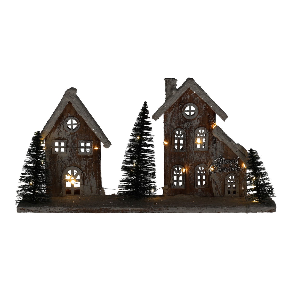 Kersthuizen glitter hout 37 cm met LED verlichting Kersthuizen glitter hout 37 cm met LED verlichting