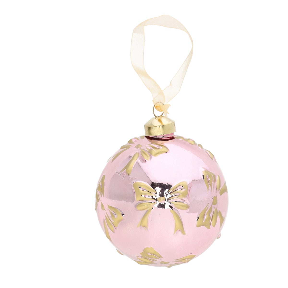 Kerstbal glas roze strikjes 10 cm Kerstbal glas roze strikjes 10 cm