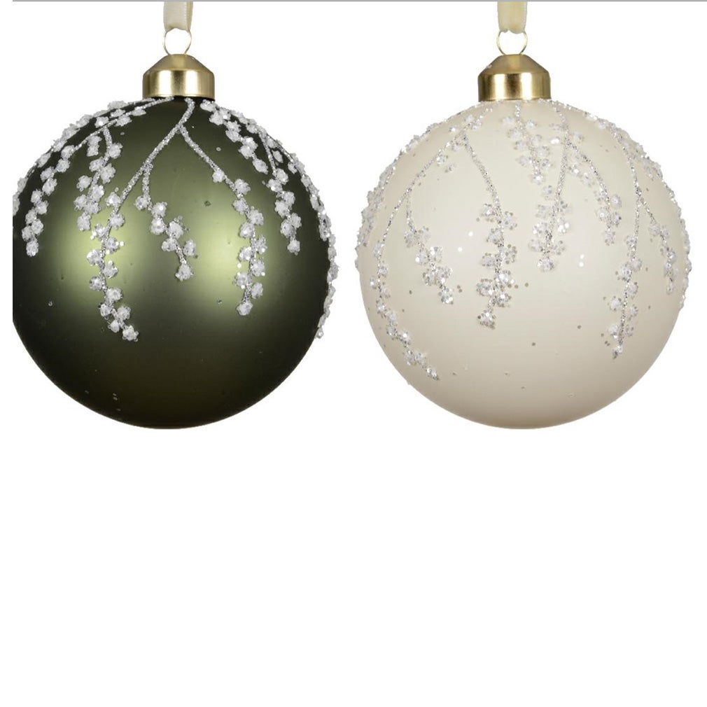 Kerstbal glas groen wit 10 cm Kerstbal glas groen wit 10 cm