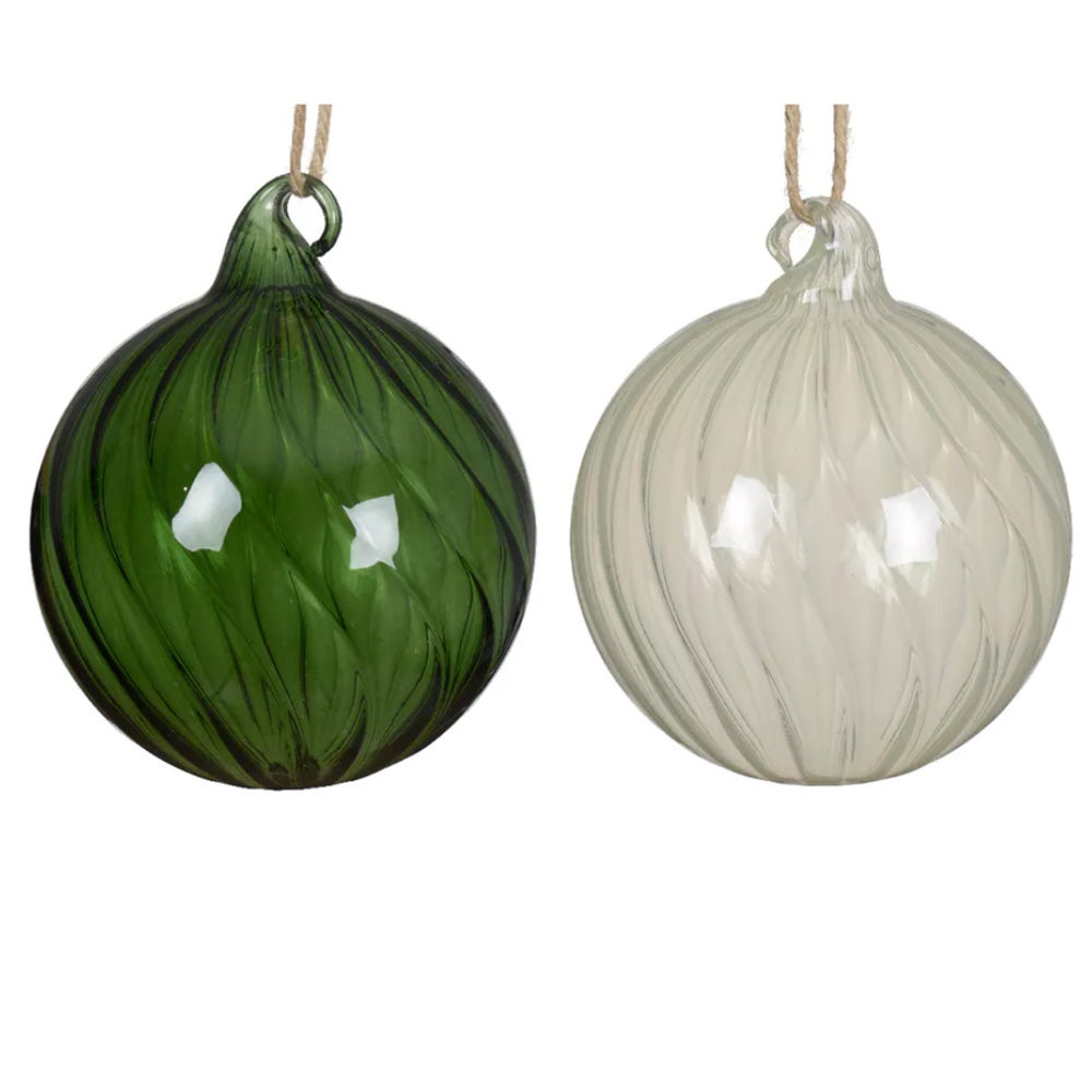 Kerstbal glas groen wit swirl 8 cm Kerstbal glas groen wit swirl 8 cm