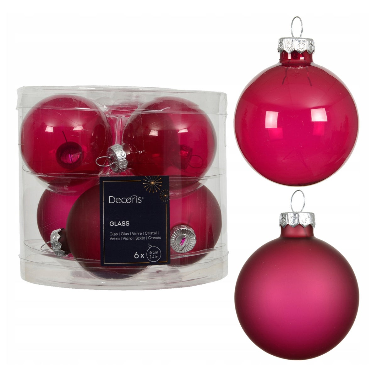 Kerstbal glas glans mat festive pink 6 cm 6 stuks Kerstbal glas glans mat festive pink 6 cm 6 stuks