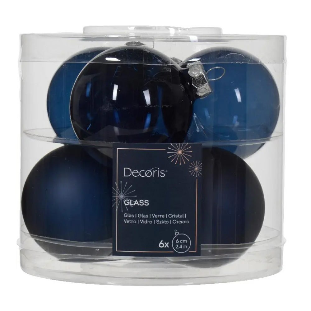 Kerstbal glas glans mat nachtblauw 6 cm 6 stuks Kerstbal glas glans mat nachtblauw 6 cm 6 stuks