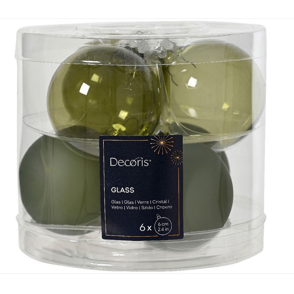Kerstbal glas glans mat rosemarijn 6 cm 6 stuks Kerstbal glas glans mat rosemarijn 6 cm 6 stuks